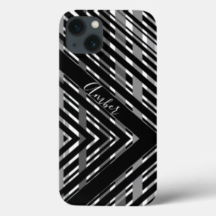 Black Grey Chevron Barcode Striped Personalized iPhone 13 Case