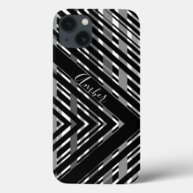 Black Grey Chevron Barcode Striped Personalized Case-Mate iPhone Case (Back)