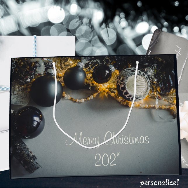 Black Grey Christmas Ornaments with Garlands Large Gift Bag (Creator Uploaded)