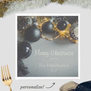 Black Grey Christmas Ornaments with Garlands Napkin