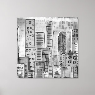 Black Grey City Doodle Canvas Print