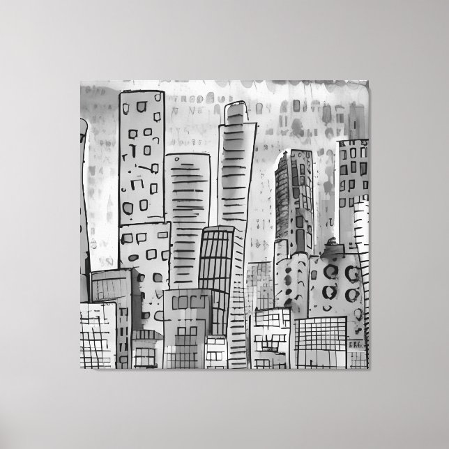 Black Grey City Doodle Canvas Print (Front)
