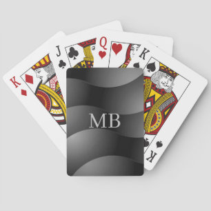 Black & Grey Curved Shapes, Lt Grey Monogram Playing Cards
