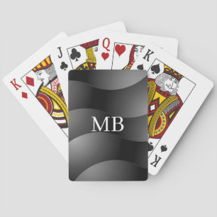 Black & Grey Curved Shapes, White Monogram Playing Cards