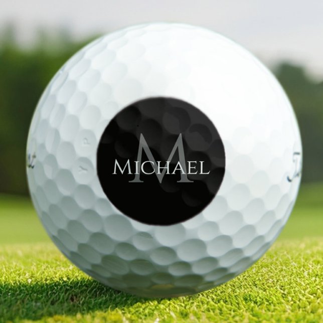 Black Grey Custom Monogram Name Initial  Golf Balls (Creator Uploaded)