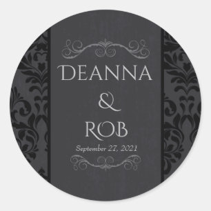Black & Grey Damask Wedding Stickers