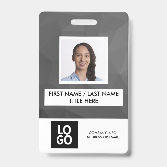 Black Grey Dark Modern Custom Employee Photo Name Badge (Front)