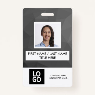 Black Grey Dark Modern Custom Employee Photo Name Badge