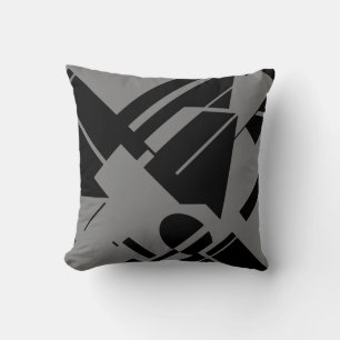 Black Grey Diagonal Geometric Abstract Art Motif  Throw Pillow