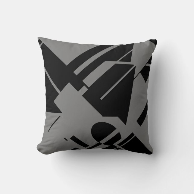 Black Grey Diagonal Geometric Abstract Art Motif  Throw Pillow (Front)