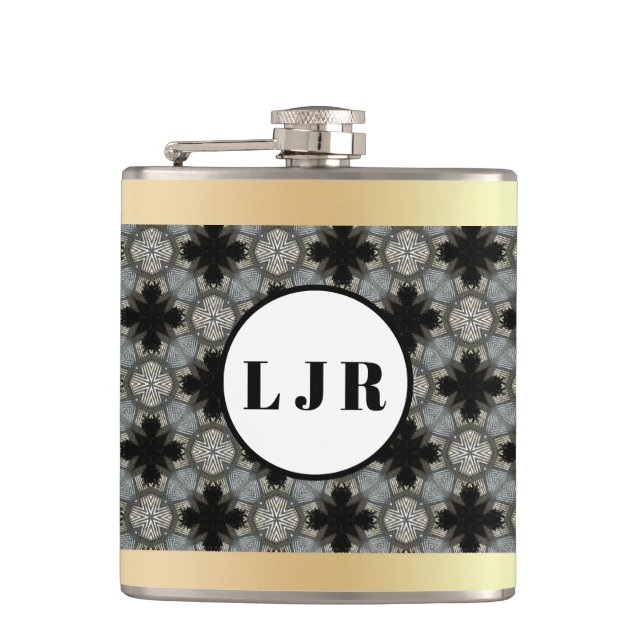 Black & Grey Diamond Pattern Vinyl Wrapped Flask (Front)