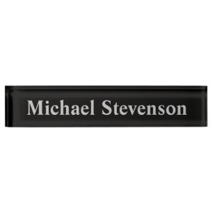 Black Grey Elegant Modern Business Desk Nameplate