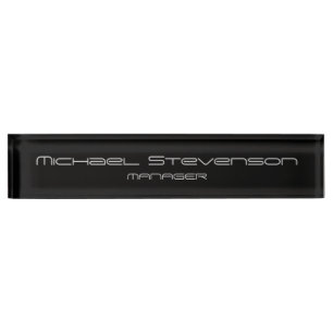 Black Grey Elegant Modern Business Desk Nameplate