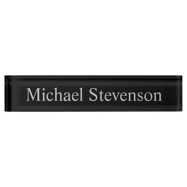 Black Grey Elegant Modern Business Nameplate (Front)
