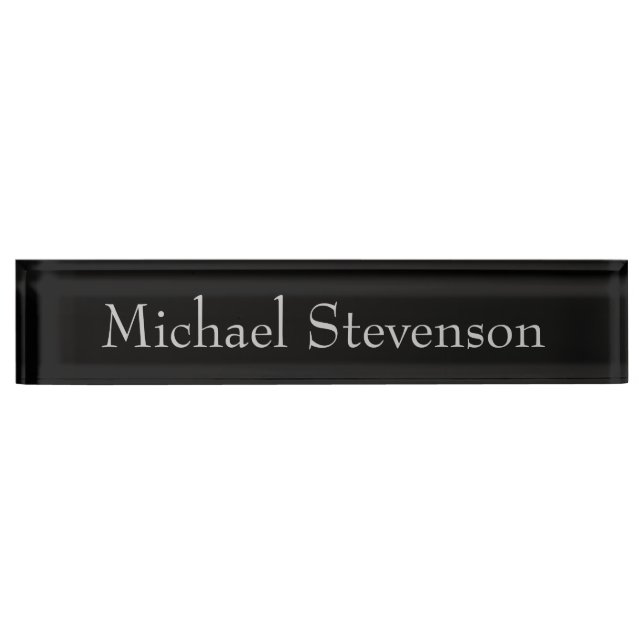 Black Grey Elegant Modern Business Nameplate (Front)