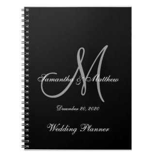 Black Grey Elegant Monogram Wedding Notebook