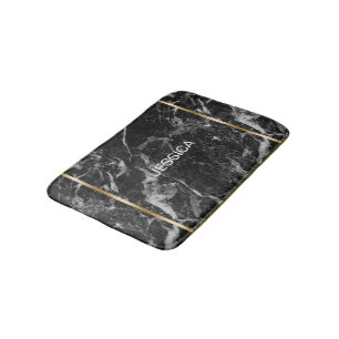 Black & Grey Faux MarbleGold Accent Bath Mat