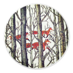 Black Grey Fox Foxes Forest Woodland Drawer Pull