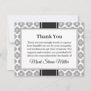 Black Grey Funeral Note Card Flat Bereavement Note