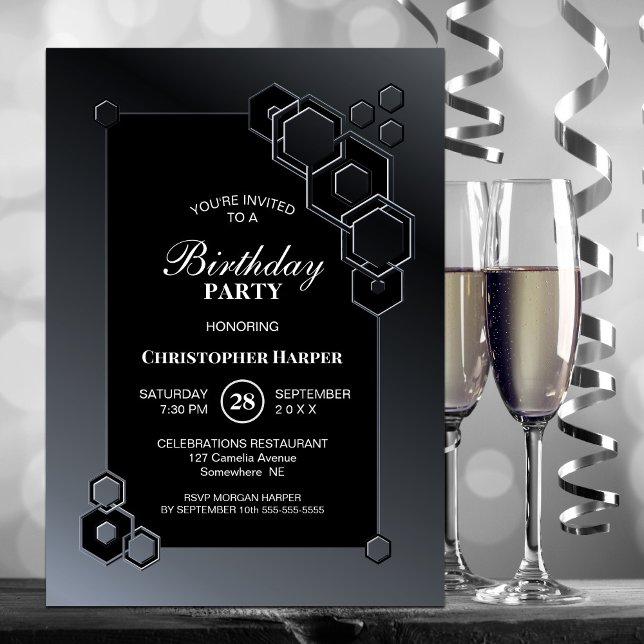 Black Grey Geometric Birthday Party Invitation (Creator Uploaded)