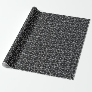 Black Grey Geometric Flower Pattern Dark Colour Wrapping Paper
