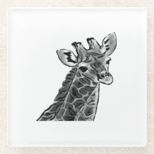 Black & Grey giraffe Glass Coaster