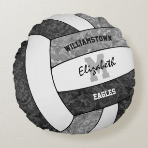 black grey girls sports volleyball team colours round pillow
