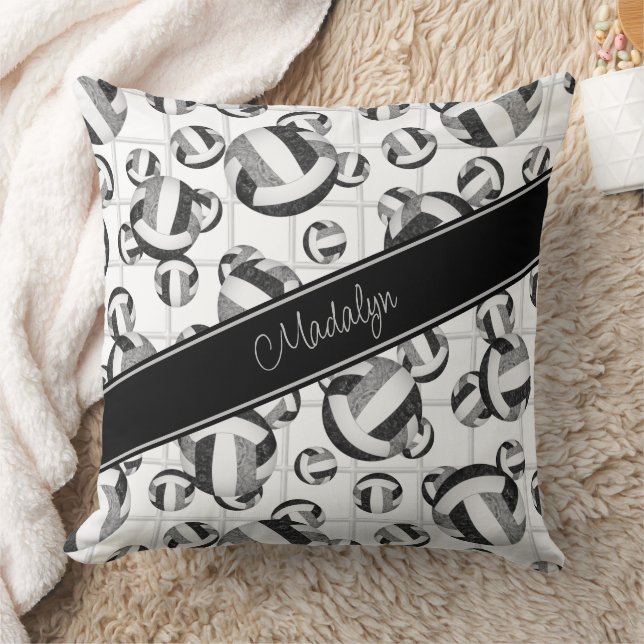 black grey girly volleyballs pattern w net accent throw pillow (Blanket)
