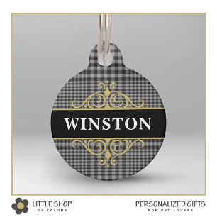 Black Grey Glen Plaid Customized Pet Tag