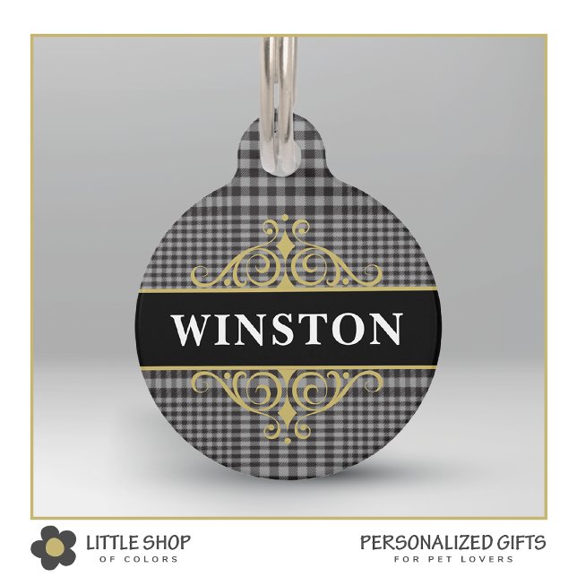 Black Grey Glen Plaid Customized Pet Tag (Creator Uploaded)