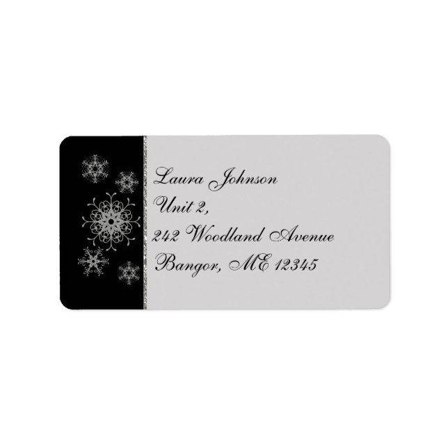 Black Grey Glitter Snowflakes Return Address Label (Front)