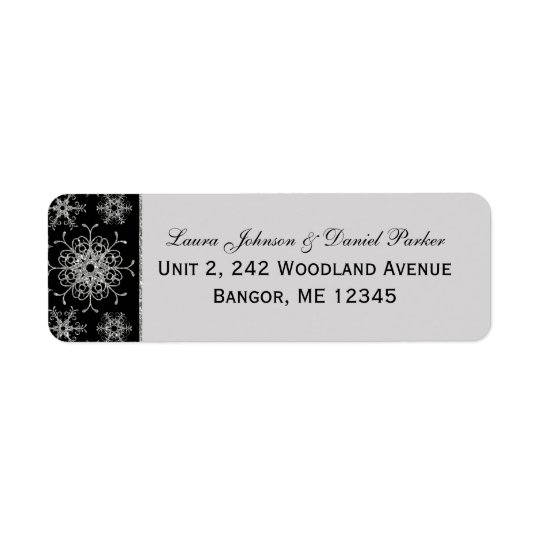 Black Grey Glitter Snowflakes Return Address Label