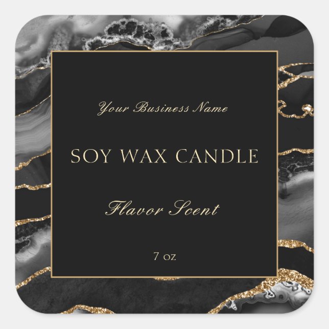 Black Grey Gold Agate Marble Candle Product Label (Front)