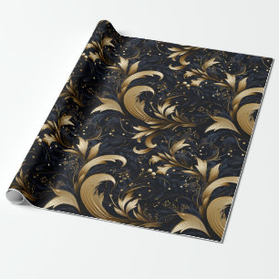 Black Grey Gold Classy Elegant Pattern Wrapping Paper