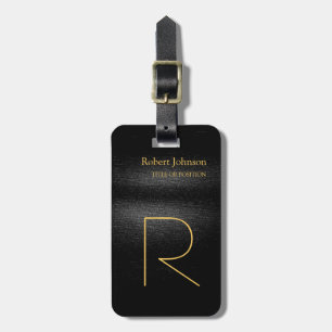 Black Grey Gold Colour Monogrammed Modern Plain Luggage Tag