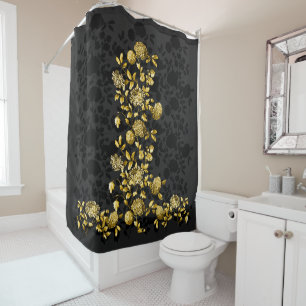 Black Grey Gold Floral Toile