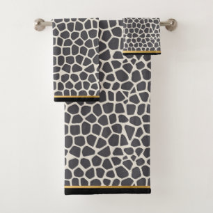 BLACK GREY GOLD LEOPARD BATHROOM TOWEL SET