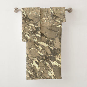 Black, Grey & Gold Marble Bath Towel Set