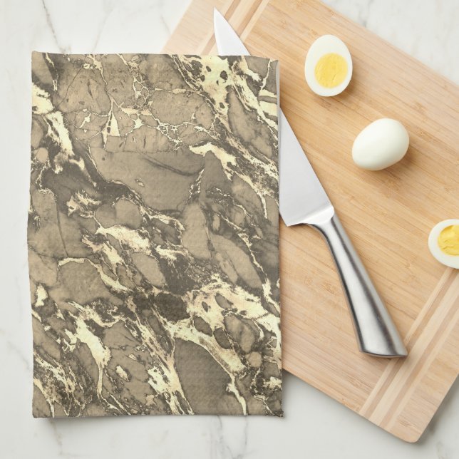 Black, Grey & Gold Marble Kitchen Towel (Quarter Fold)