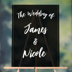 Black Grey Gold Modern Minimal Elegant Wedding Acrylic Sign