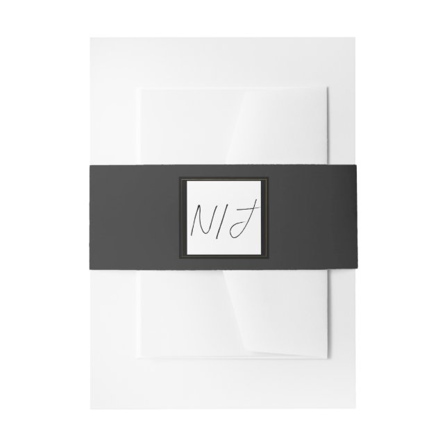 Black Grey Gold Modern Minimal Elegant Wedding Invitation Belly Band (Front Example)
