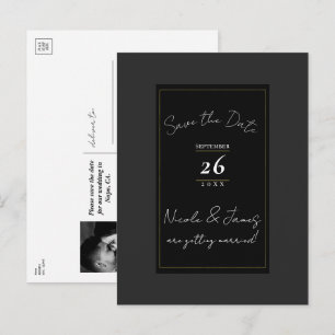 Black Grey Gold Modern Minimal Save the Date Announcement Postcard