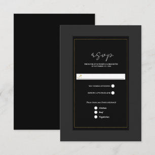 Black Grey Gold Modern Minimal Wedding RSVP
