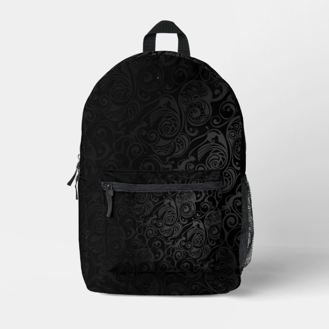 Black & Grey Gothic Vintage Pattern Printed Backpack (Front)