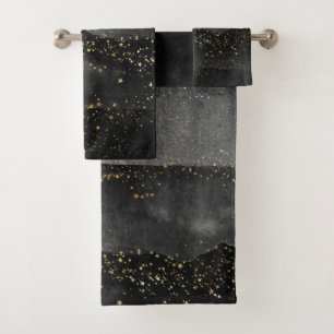 Black grey gradient cosmic star space bath towel set