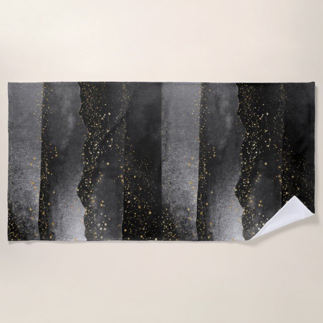 Black grey gradient cosmic star space beach towel (Front)