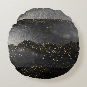 Black grey gradient cosmic star space round pillow
