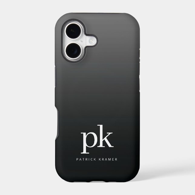 Black Grey Gradient Simple Monogram Initials (Back)