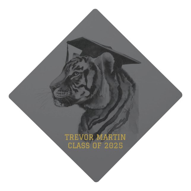 Black Grey Graduation Cap Topper (Front)