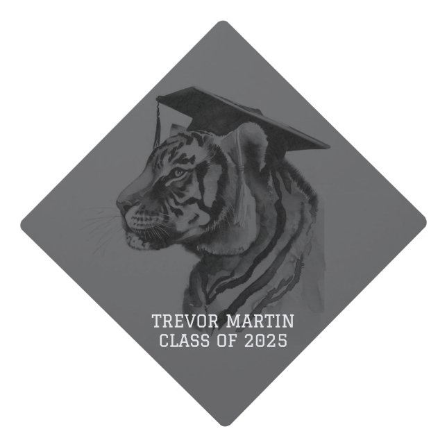 Black Grey Graduation Cap Topper (Front)
